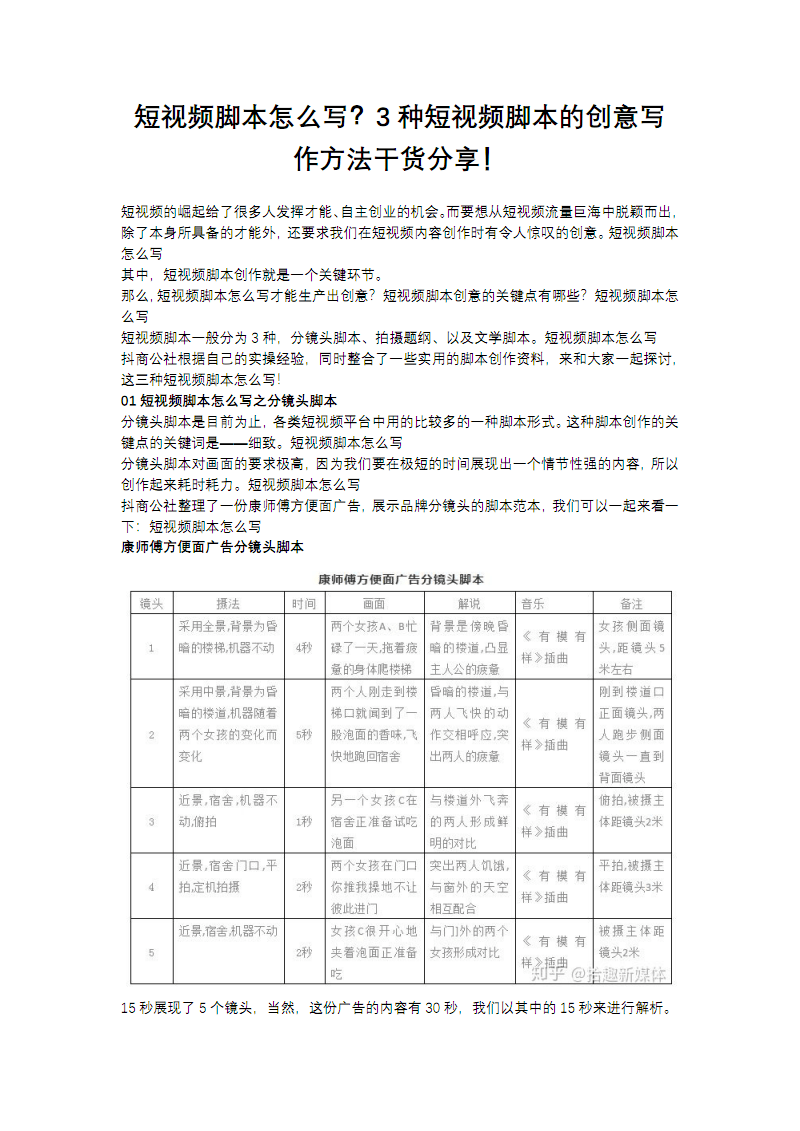 短视频文案脚本范例(短视频脚本和文案是什么意思)